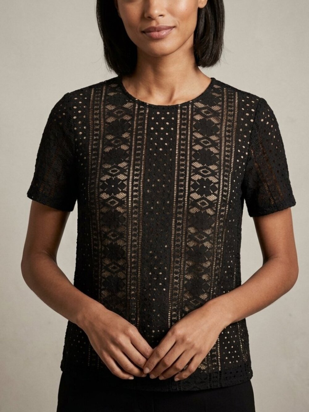 Banana Republic Lace Sheer Back Black Top